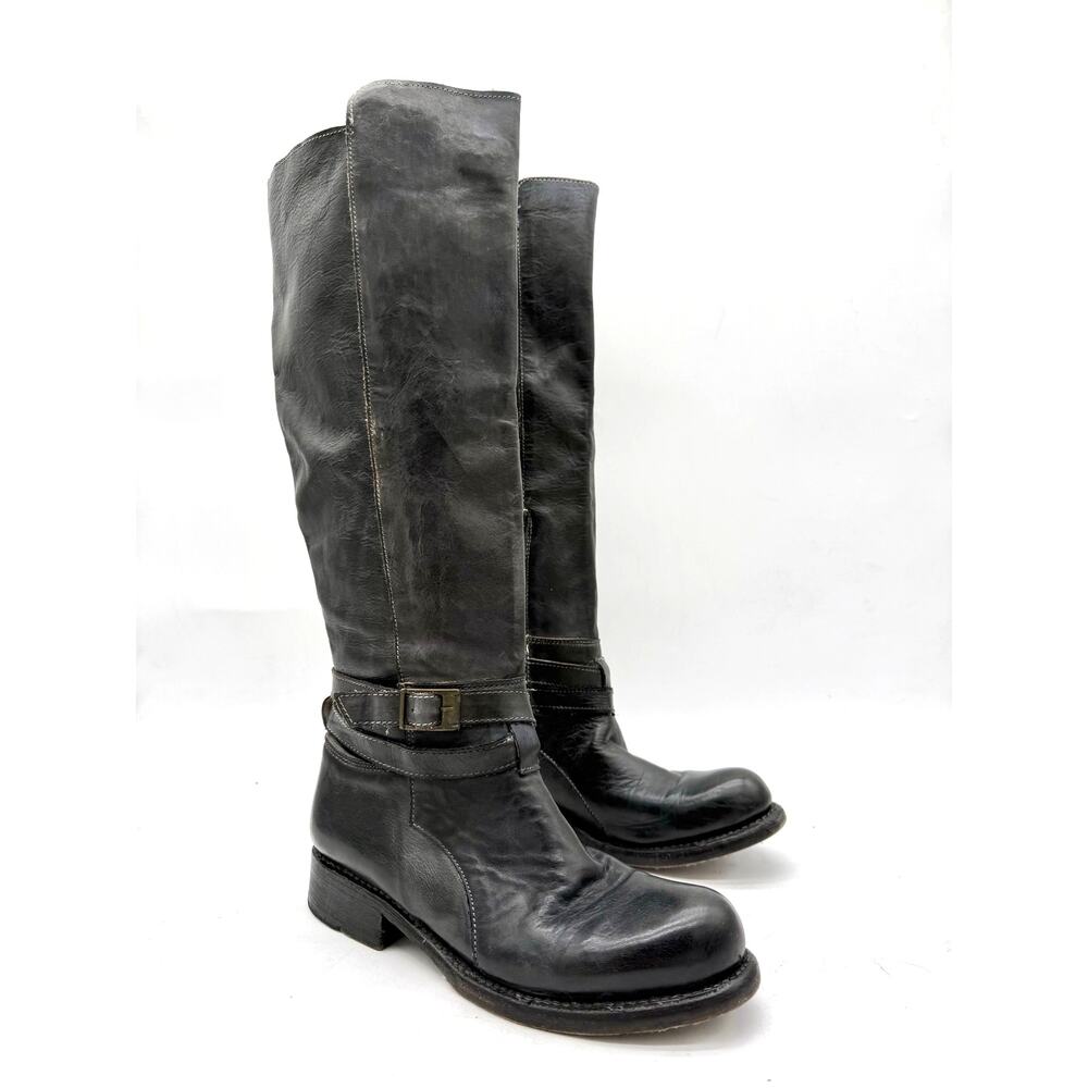 Bed Stu Bristol Black Leather Knee High Riding Boots Women’s 6 Buckle Zip